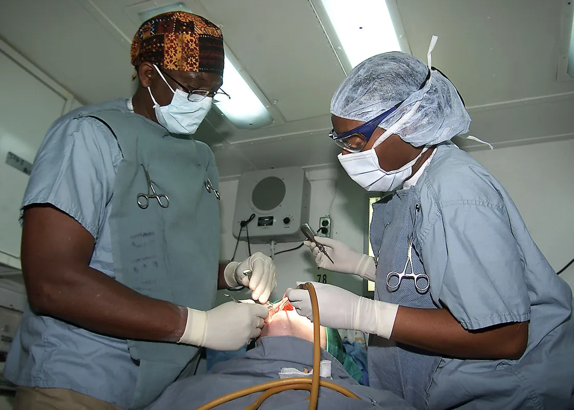 Oral surgery procedure in a clinical dental setting